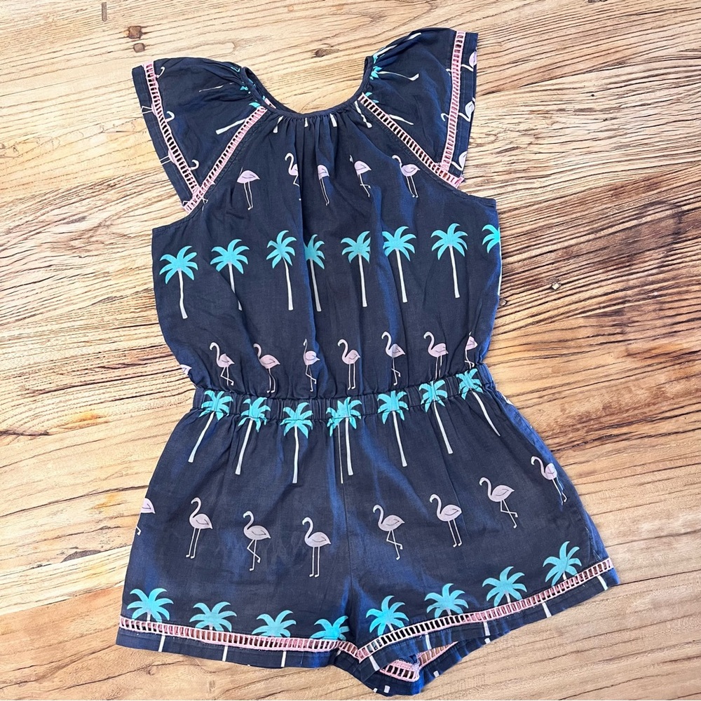 Country Road Girls Size 8 Playsuit - Grey with Flamingos & Palm Trees - Picture 3 of 7